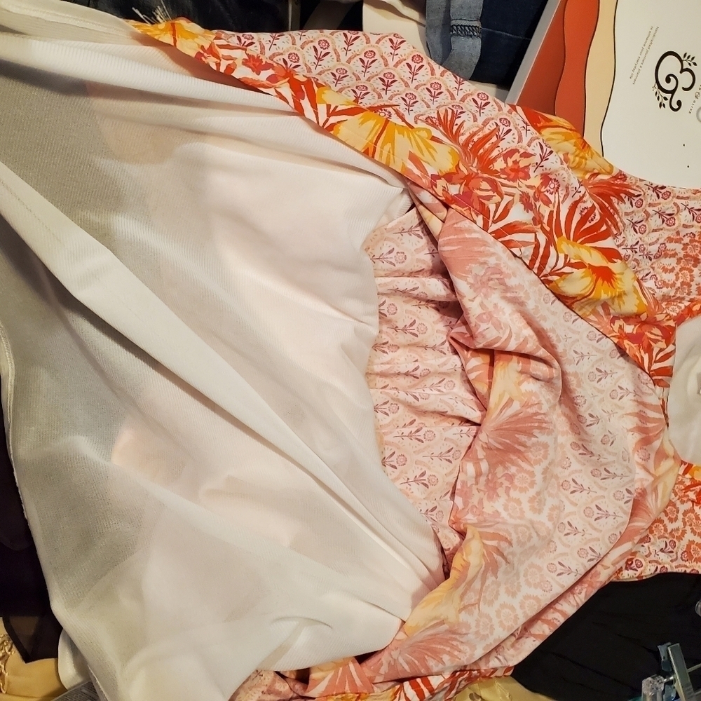 OLD NAVY HAWAIIAN LUAU ORANGE DRESS  FLORAL HIBISCUS TROPICAL - Picture 6 of 7